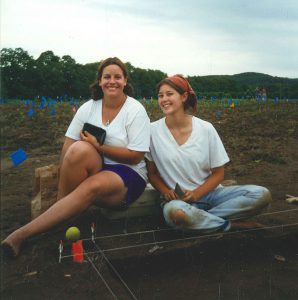 My first archaeological dig! My friend Ruth (right) and I (left) in the Allegheny National Forest, circa 1998. Alas, we did not find any textiles that summer. 