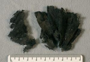 Carbonized linen textiles from an early Bronze Age site in Jordan. These textiles date to approximately 2350 BC and were among the first objects I worked on in the perishables lab. 